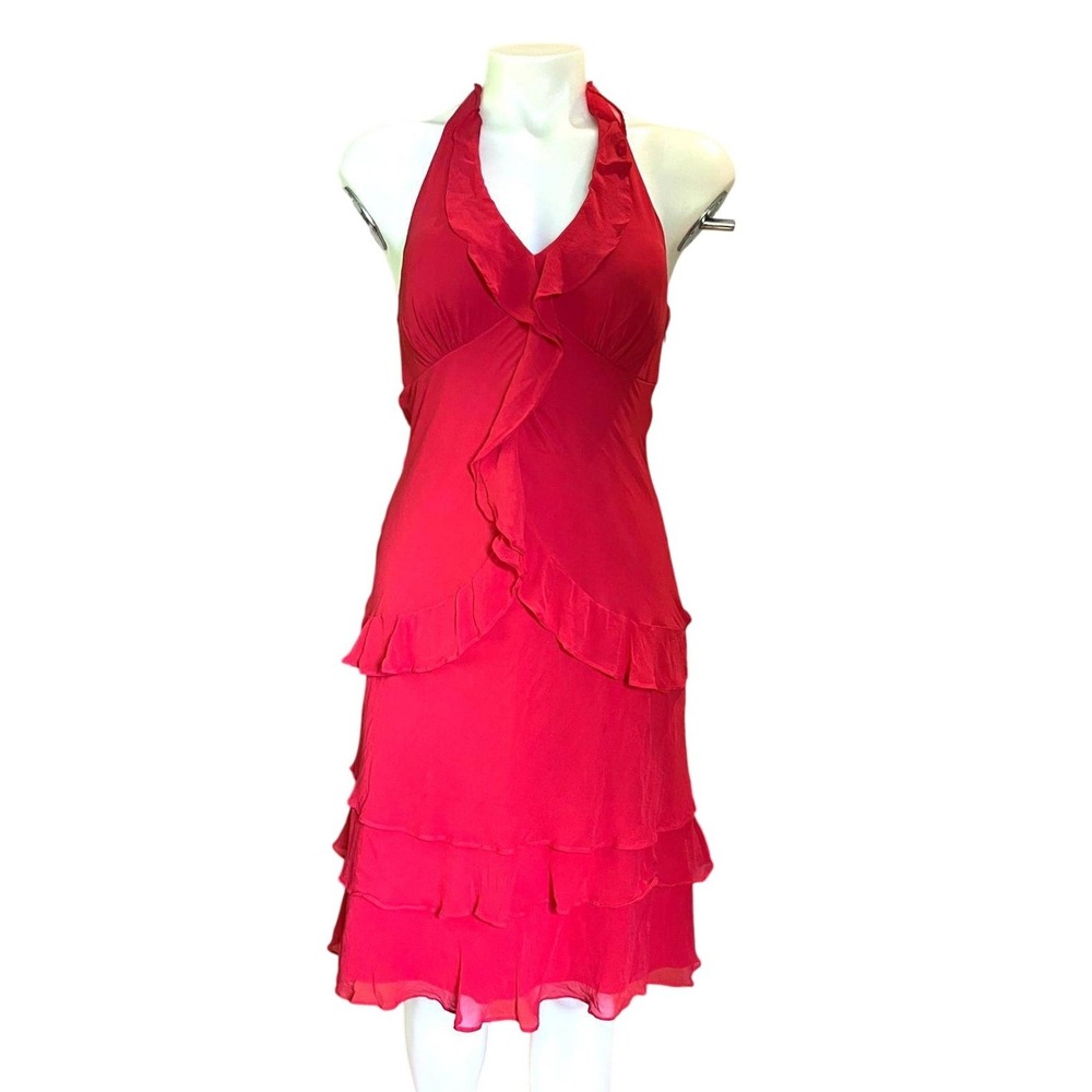 Sangria Silk Red Ruffle Halter Cocktail Dress‎ 6 Y2K Game Day Homecoming Dress
